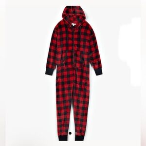 Totally Pink Buffalo Plaid Fleece Hooded Onesie Women’s Size Medium